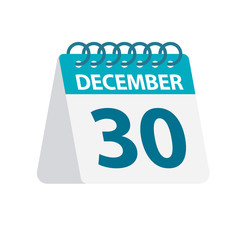 December 30 - Calendar Icon. Vector illustration of one day of month. Desktop Calendar Template