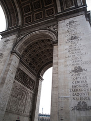 Paris, France, February 22, 2013:  Detais of the Arc de Triomphe on a cloudy day, Paris,