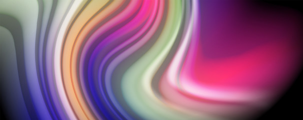Modern rainbow liquid color flow colorful poster. Wave Liquid shape in black color background. Abstract composition