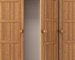 wooden wardrobe with open door. 3d illustration