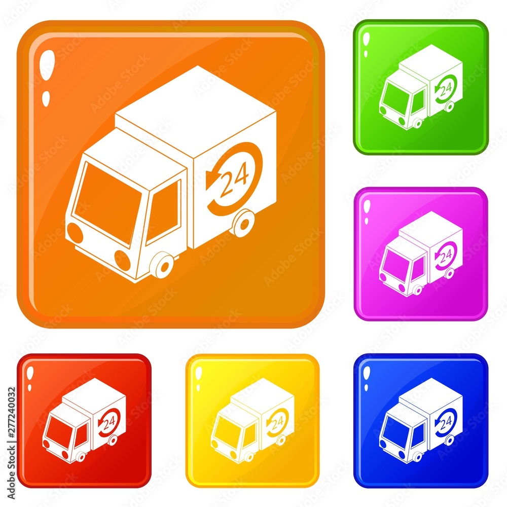 Poster 24 hour delivery icons set collection vector 6 color isolated on white background