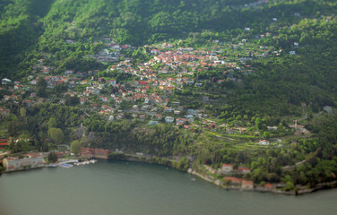 Aerial view on Cernobbio town from Brunate mountain.