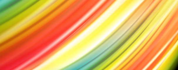 Abstract wave lines fluid rainbow style color stripes on black background. Artistic illustration for presentation, app wallpaper, banner or poster