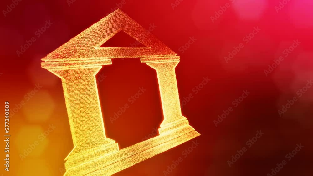 Aufkleber icon of bank. financial background made of glow particles as vitrtual hologram. 3d seamless animatio