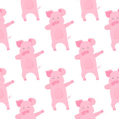Cute pig cartoon characters. Piggy. Funny animal seamless pattern