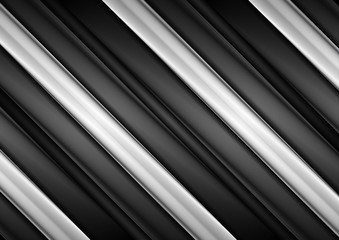 Obraz premium Black and white glossy stripes abstract tech background