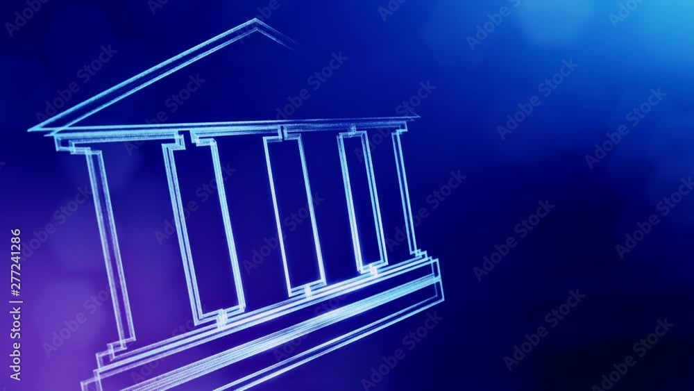 Aufkleber icon of bank. financial background made of glow particles as vitrtual hologram.. 3d seamless animati