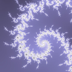 White, grey and blue mandelbrot fractal.