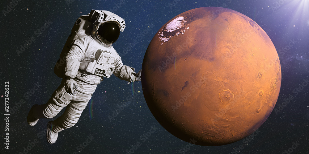 Canvas Prints astronaut holding the red planet mars