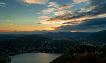 Beautiful view of the sunset on the Brunate mountain.