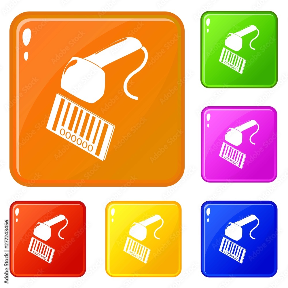 Poster market code scanner icons set collection vector 6 color isolated on white background