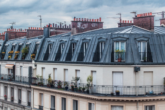 Typical attic and roof, in Paris, France