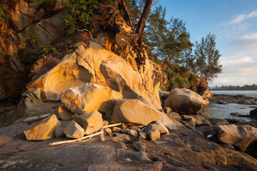Rock formations at beach in tip of Borneo