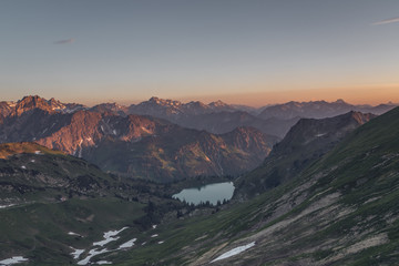 View over the Seealpsee at the top of the Nebelhorn