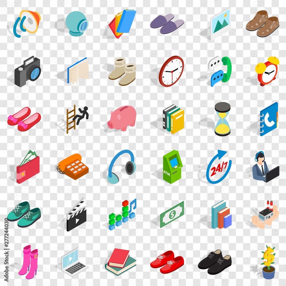 Poster contribution icons set. isometric style of 36 contribution vector icons for web for any design