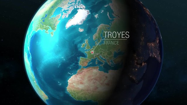 France - Troyes - Zooming from space to earth