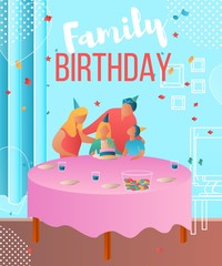 Modern cartoon flat characters, family celebrates birthday landing page,sales poster,banner flyer,web online concept of healthy lifestyle design.