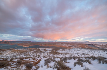 Sunset clouds above Wahweap Bay in Utah, USA