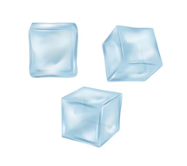 Realistic 3d Detailed Blue Solid Ice Cubes Set. Vector