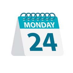 Monday 24 - Calendar Icon. Vector illustration of week day paper leaf. Calendar Template