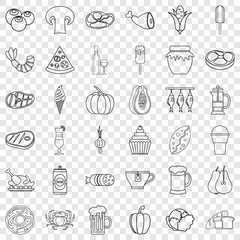 Pretzel icons set. Outline style of 36 pretzel vector icons for web for any design