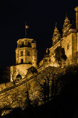 Fototapeta na wymiar ancient heidelberg castle on hilltop at night