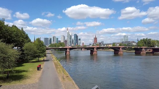 View over the river Main  to the business centre of the city, July 2019