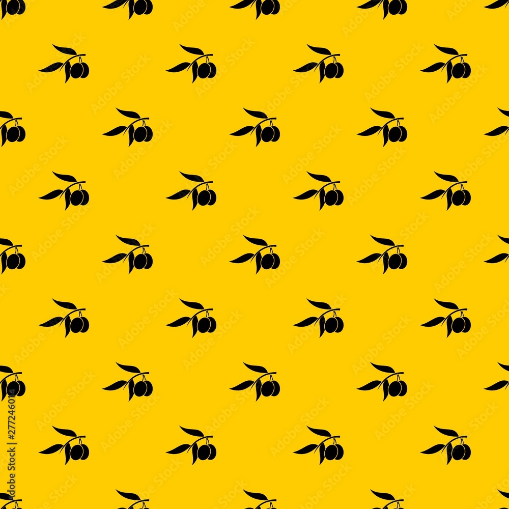 Poster olive tree branch with two olives pattern seamless vector repeat geometric yellow for any design