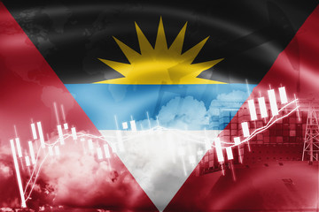 Antigua and Barbuda flag, stock market, exchange economy and Trade, oil production, container ship in export and import business and logistics.