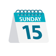 Sunday 15 - Calendar Icon. Vector illustration of week day paper leaf. Calendar Template