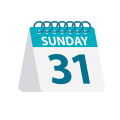 Sunday 31 - Calendar Icon. Vector illustration of week day paper leaf. Calendar Template