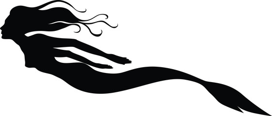 Vector illustrations of silhouette of a swimming mermaid