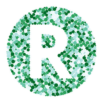 R letter color distributed circles dots illustration