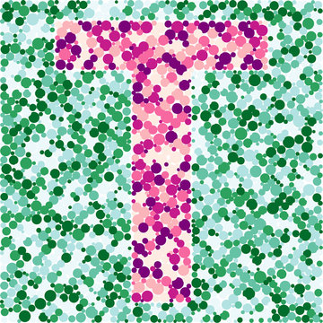 T letter color distributed circles dots illustration