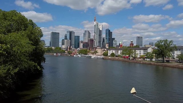View over the river Main  to the business centre of the city, July 2019