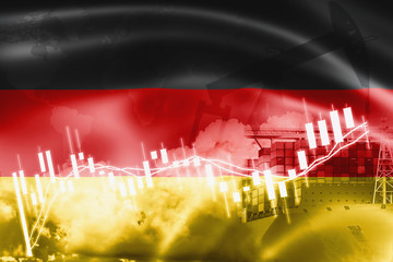 Germany flag, stock market, exchange economy and Trade, oil production, container ship in export and import business and logistics.