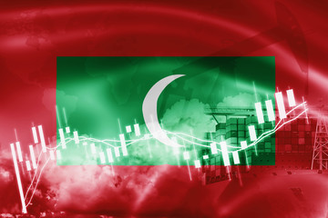 Maldives flag, stock market, exchange economy and Trade, oil production, container ship in export and import business and logistics.