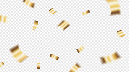 Realistic golden shiny blured confetti on transparent background