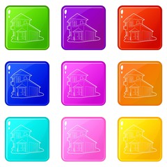 Modern house icons set 9 color collection isolated on white for any design