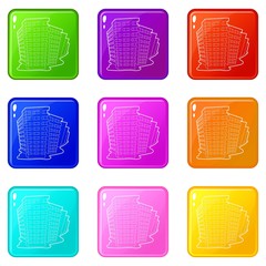 Building icons set 9 color collection isolated on white for any design