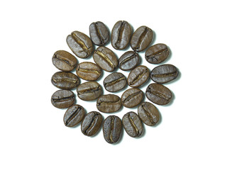 High quality roasted coffee. Top view with copy space for your text.