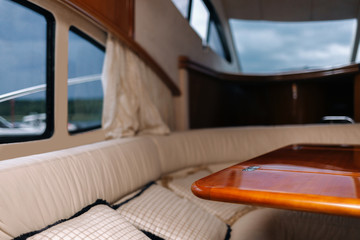 Luxury yacht interior with leather seats