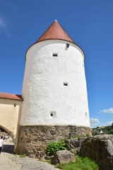 Fototapeta na wymiar Historical SCHAIBLING tower in the city of Passau, southern Germany