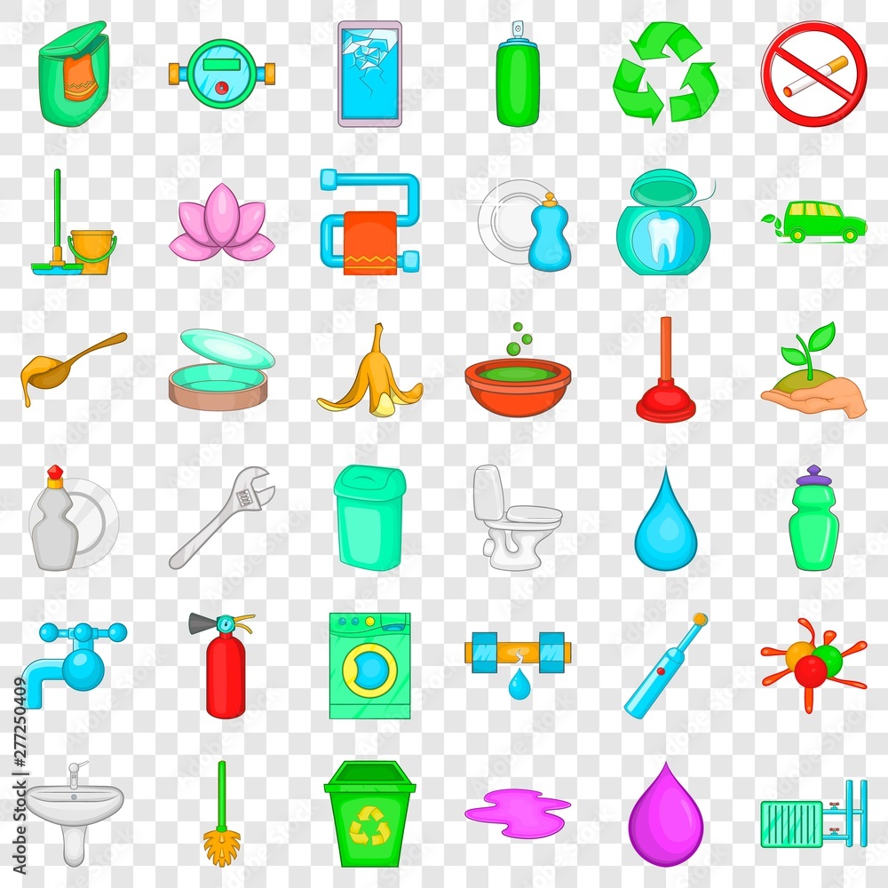 Poster recycle icons set. cartoon style of 36 recycle vector icons for web for any design