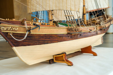 Lateral side of a sailing vessel model