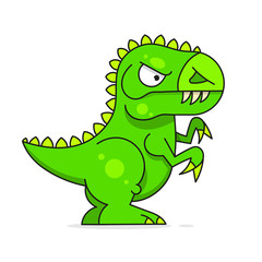 Cute Green Dinosaur Isolated On White Background. Funny Cartoon Character