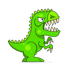 Cute Green Dinosaur Isolated On White Background. Funny Cartoon Character