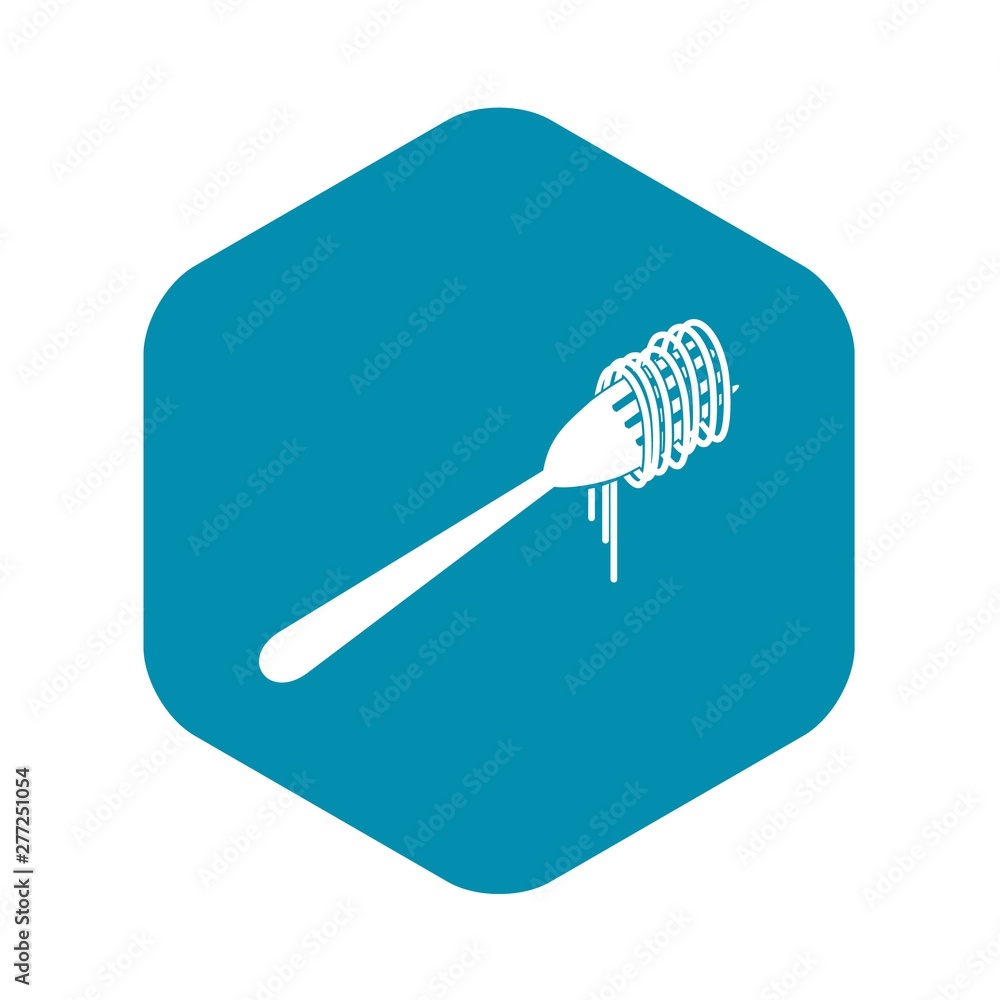 Poster spaghetti on a fork icon. simple illustration of spaghetti on a fork vector icon for web