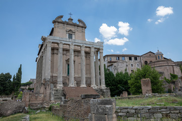Fototapeta na wymiar The Temple of Antoninus and Faustina is an ancient temple in Roman forum