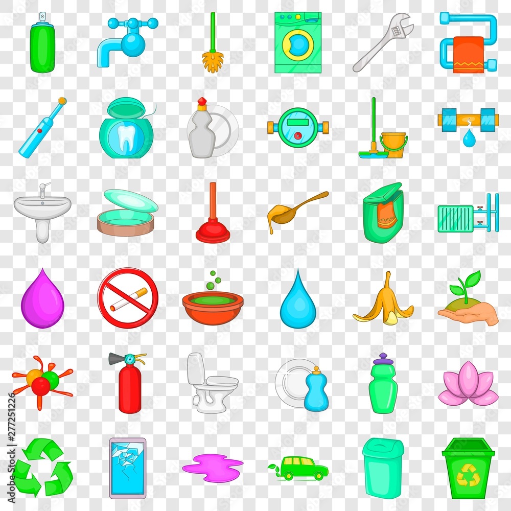 Poster garbage icons set. cartoon style of 36 garbage vector icons for web for any design